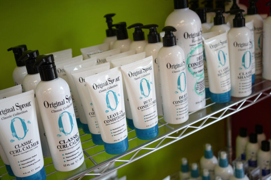 The Original Sprout hair care product line at Pigtails & Crewcuts Buckhead.