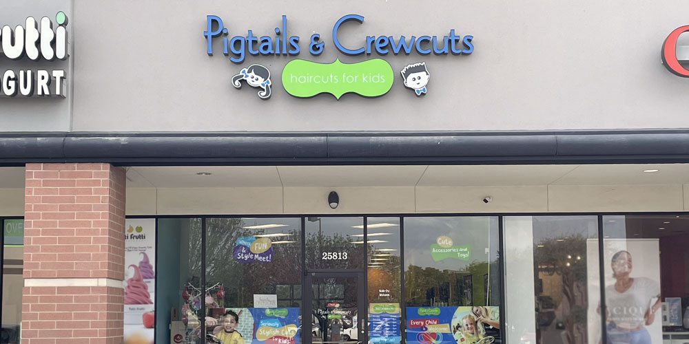 Exterior of the Pigtails & Crewcuts Cypress Kids Hair Salon