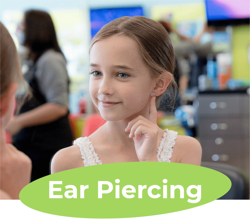 Ear Piercing button - Pigtails & Crewcuts Greenville Five Forks