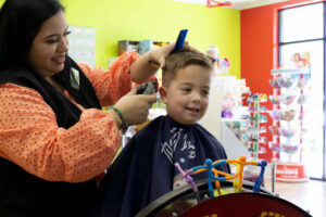 Little Boy gets his hair cut at salon - Pigtails & Crewcuts Jacksonville