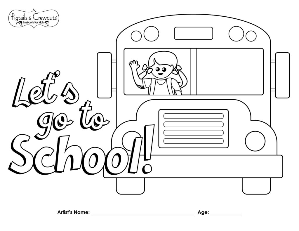 Pigtails & Crewcuts Let's Go to School coloring page