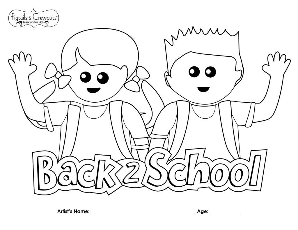 Pigtails & Crewcuts Penny & Charlie Go to School coloring page