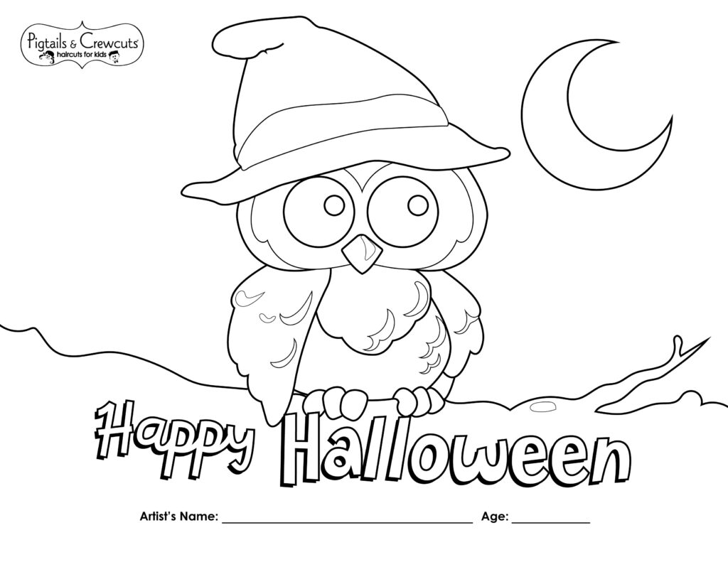 Pigtails & Crewcuts Halloween Owl coloring page