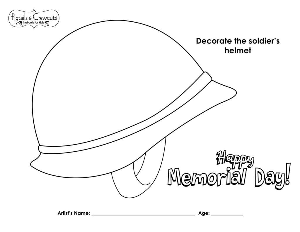 Pigtails & Crewcuts Memorial Day Helmet activity sheet