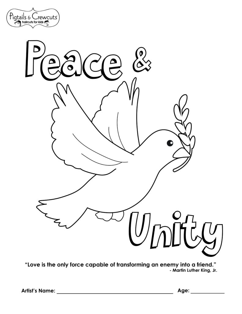 MLK Jr Day Peace & Unity coloring page