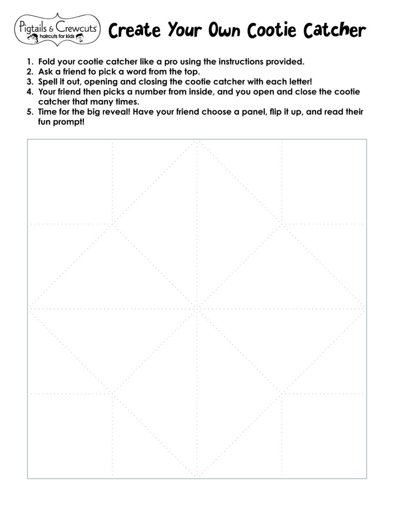 Cootie Catcher (Blank) Activity Page - Pigtails & Crewcuts