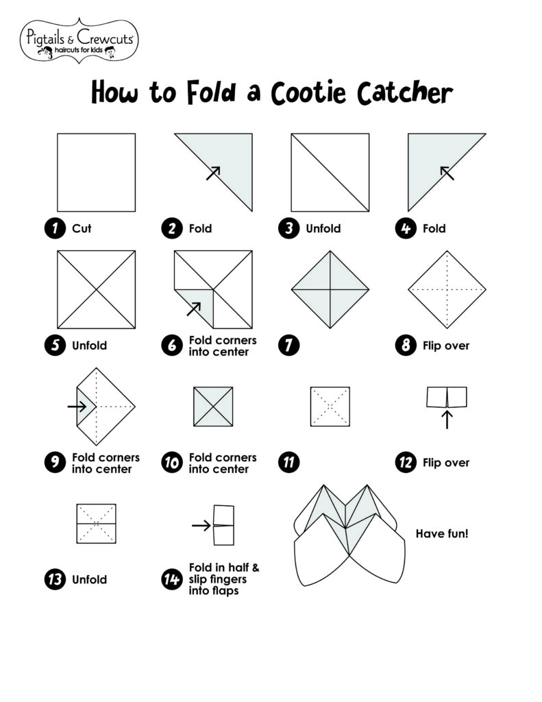 Cootie Catcher Instructions Activity Page - Pigtails & Crewcuts