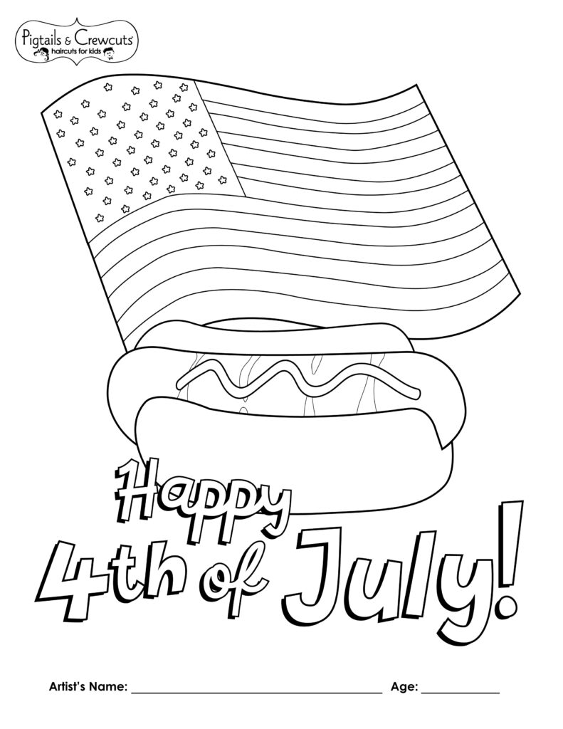 Happy 4th of July Hot Dog Coloring Page - Pigtails & Crewcuts